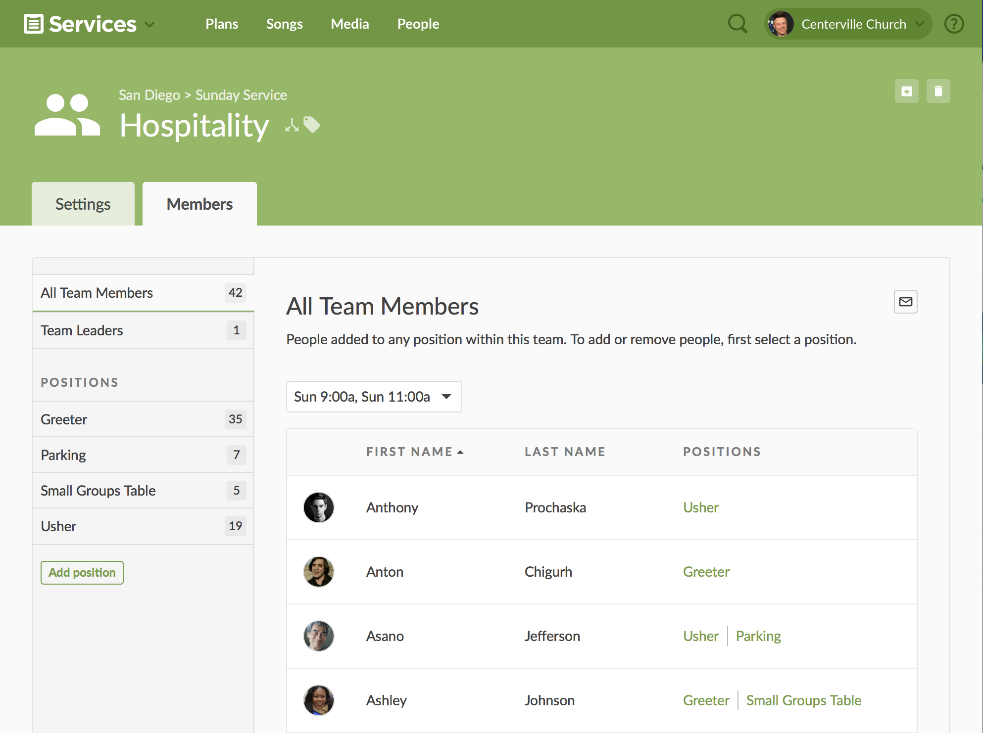 null The settings page in Services displaying team type options, defaults, and plan options.
