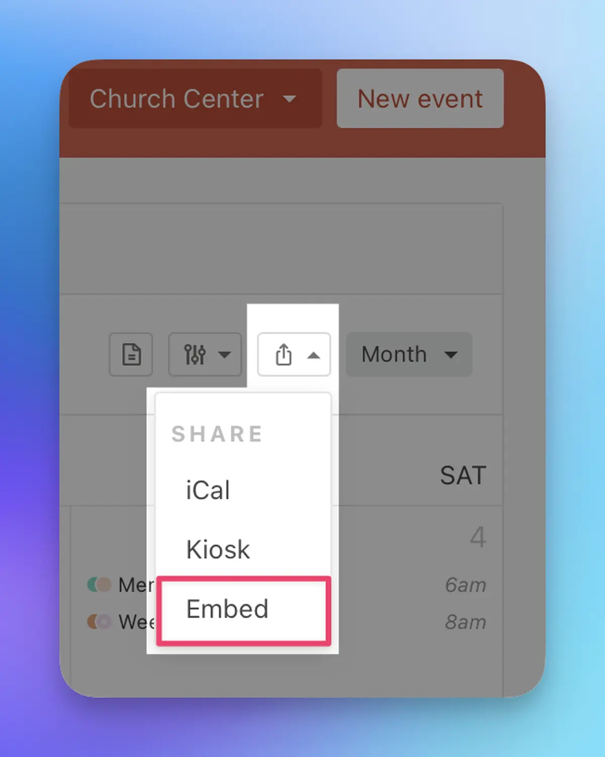 Share -> Embed