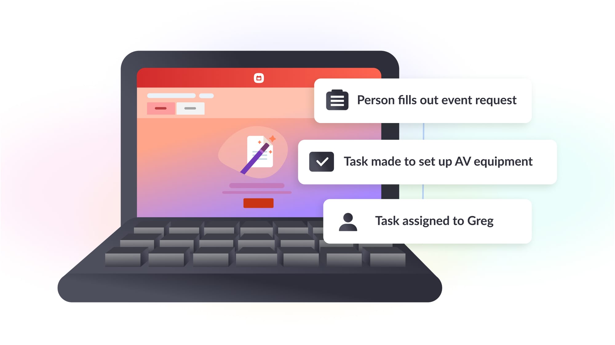 null An open laptop with tasks on the screen being automatically created in Planning Center Calendar.