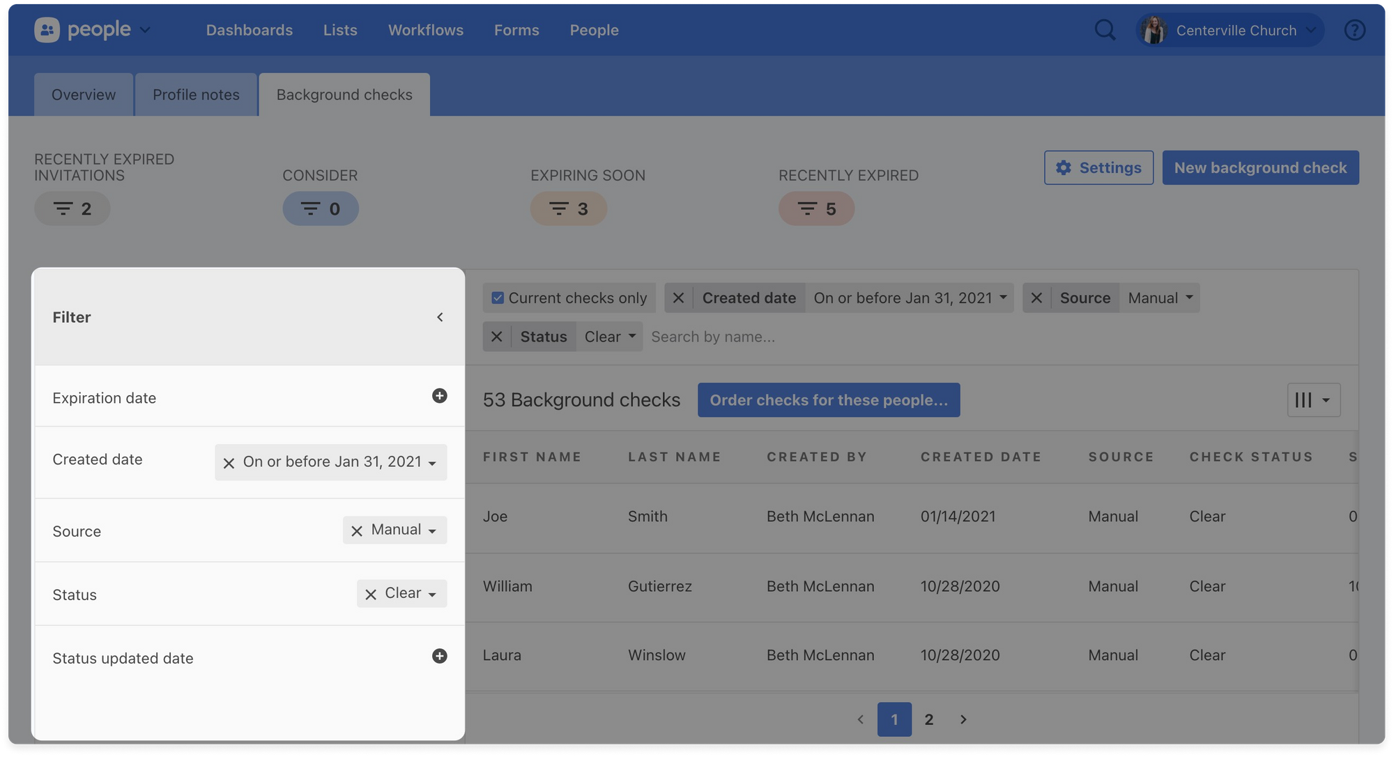 A dashboard filter option to see background check invitation expirations.