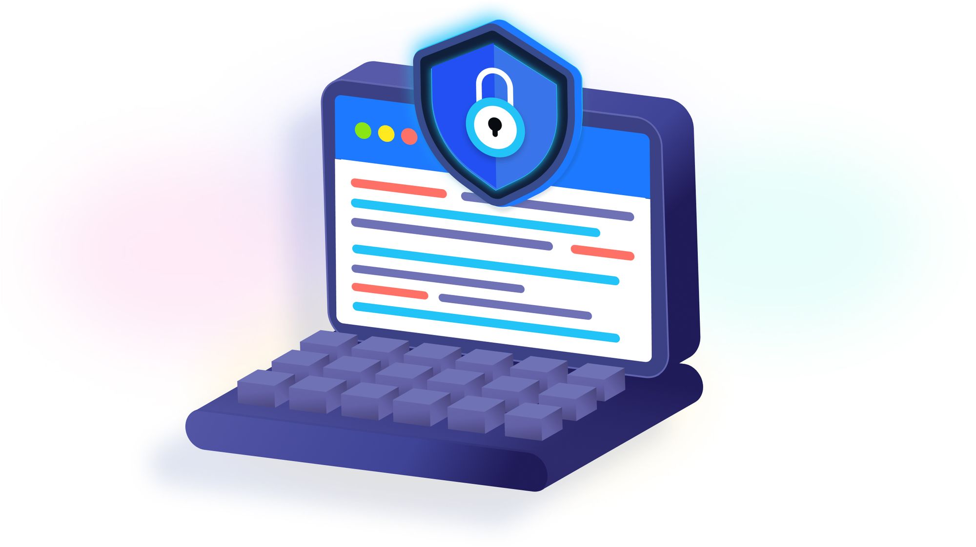 null An open laptop with data on the screen and a lock on top.