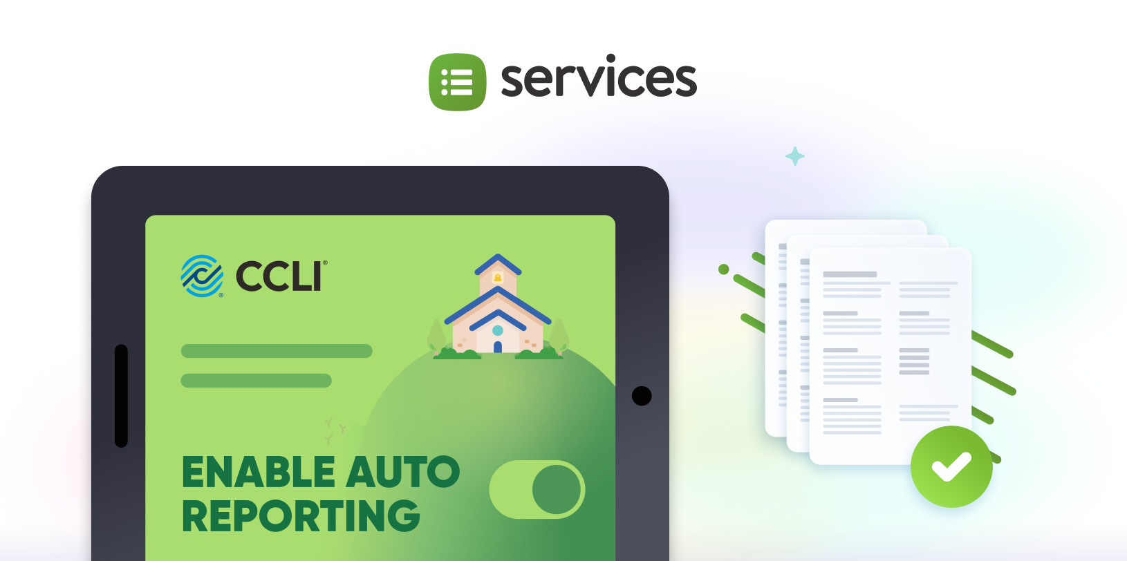 null A person's finger turning on a toggle switch on an iPad to enable CCLI auto-reporting.