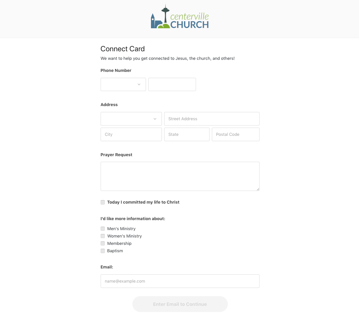 Form example published on church website.