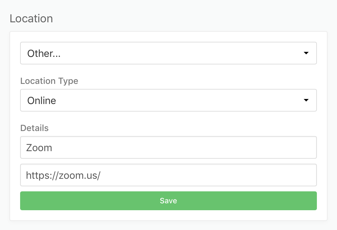 A location menu with drop-down to select location types and details.
