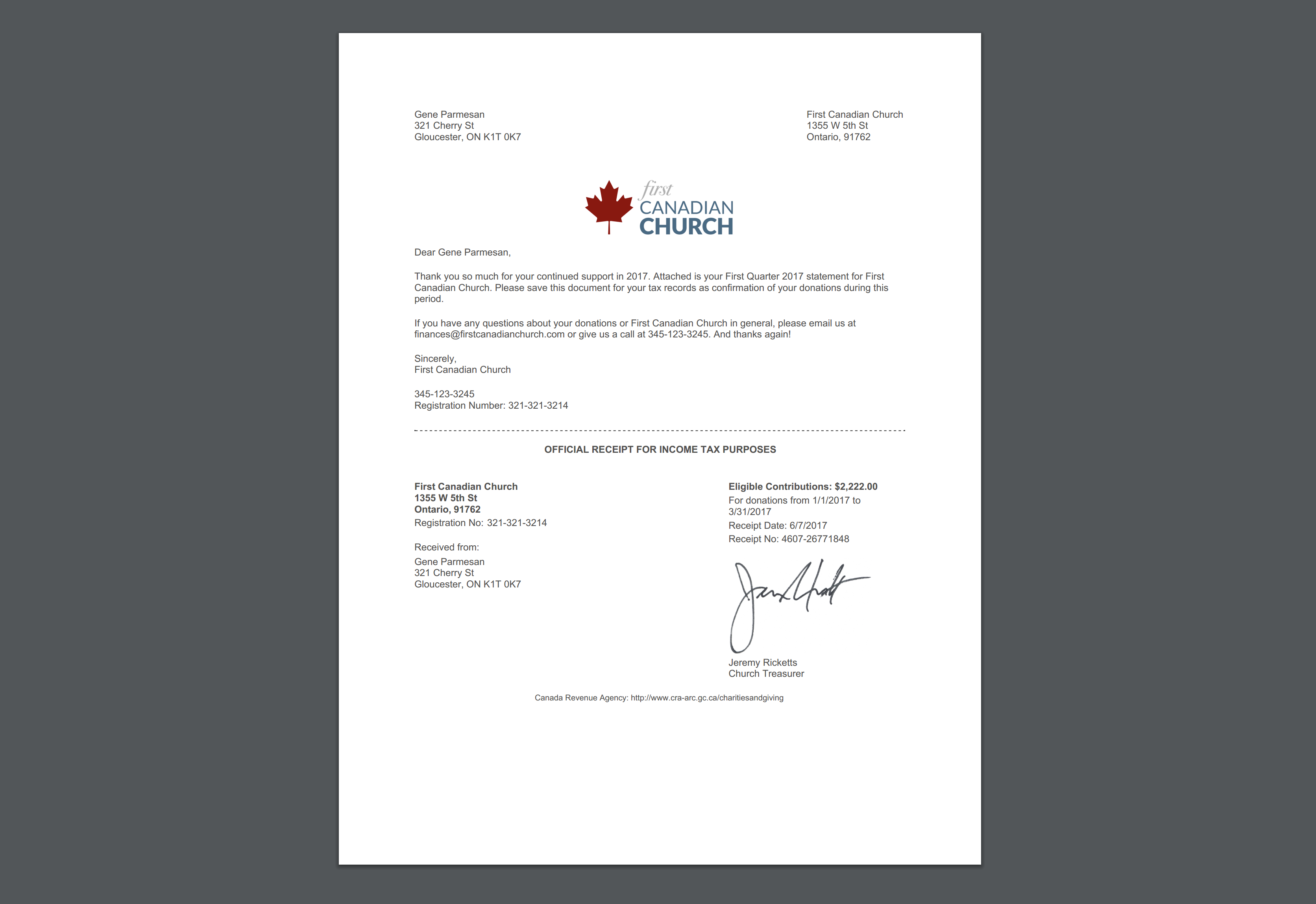 Canadian Donor Statement Sample