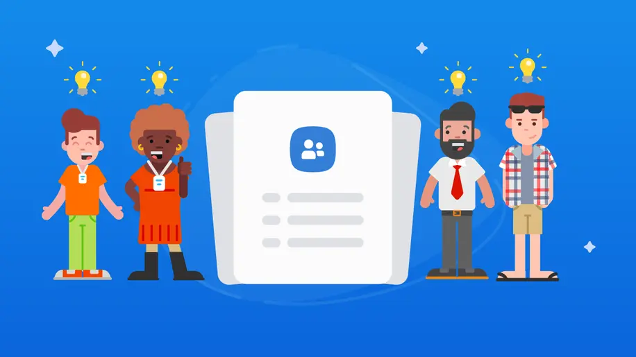 Four people with lightbulbs over their heads evenly divided between a page with the blue People logo.