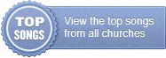 A blue ribbon with the call to action to view top songs from all churches.