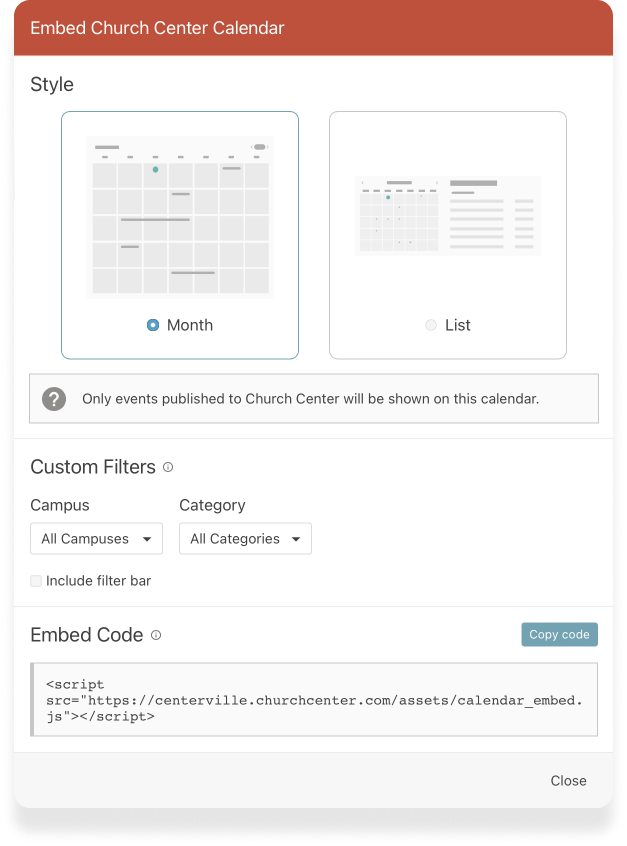 null Two style selection options and the embed code in a text box for copying and pasting.