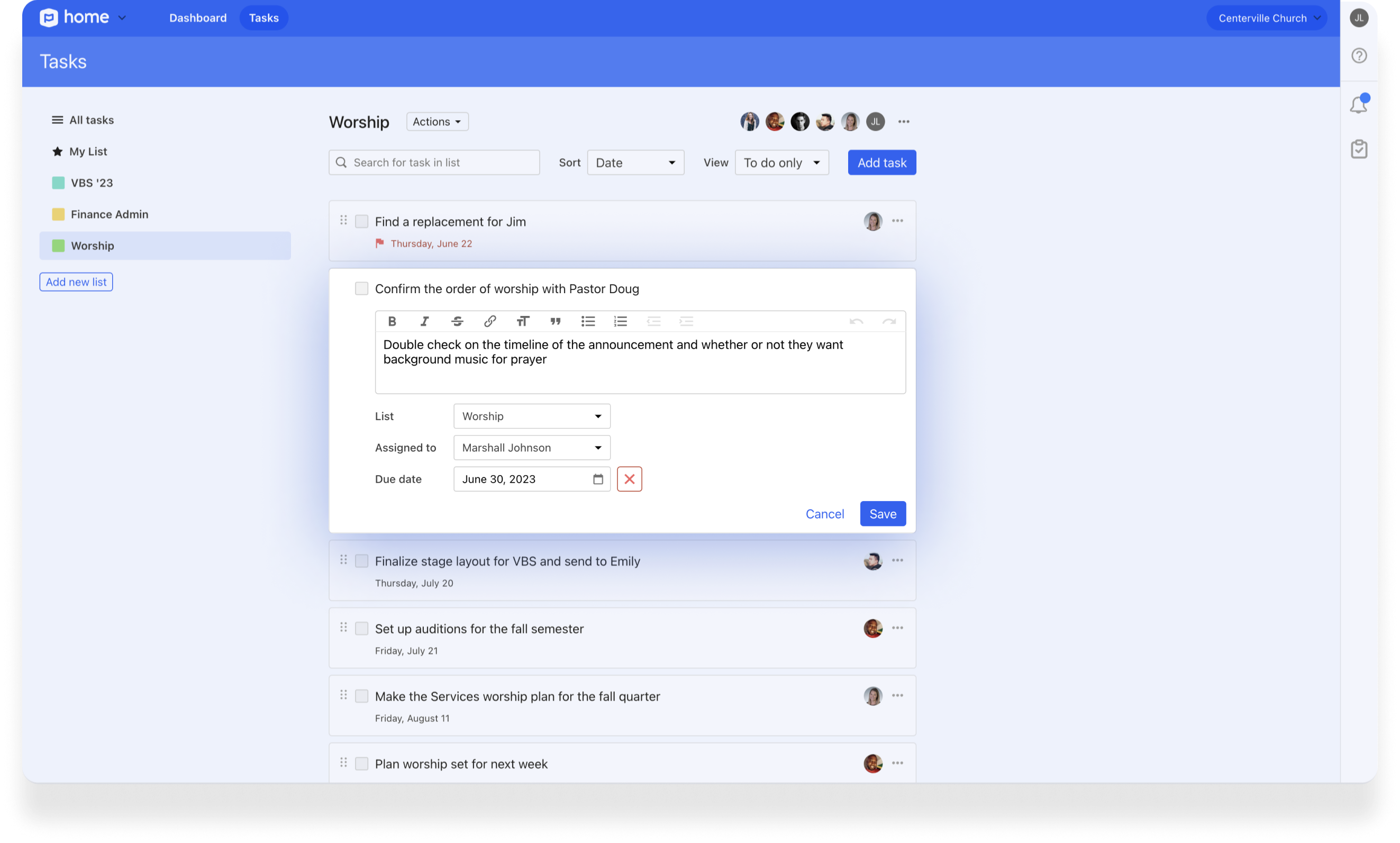 A text box to write down a new task and save it to a list for other team members.