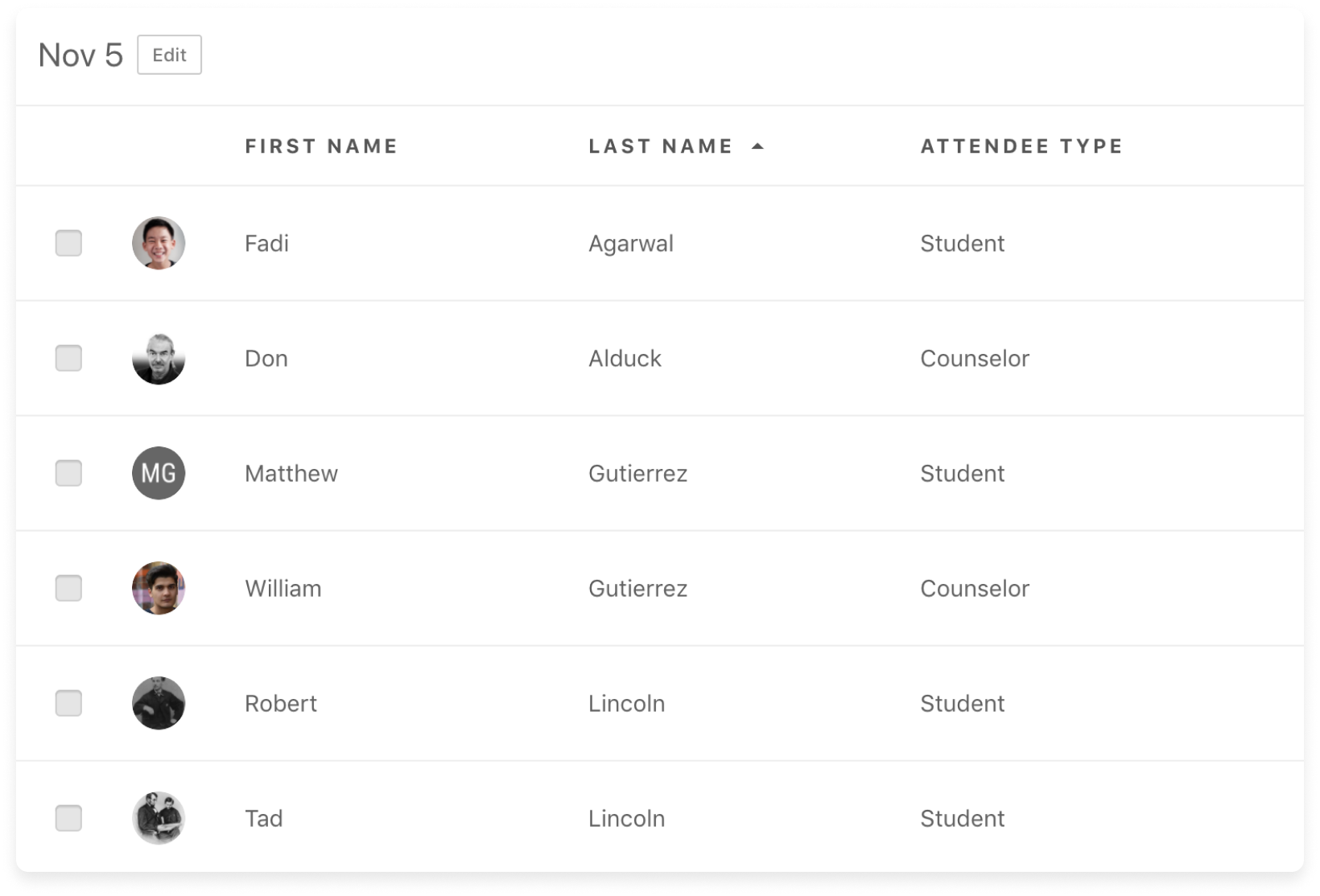 An iPhone with a list of team members scheduled for a service on a specific date. 