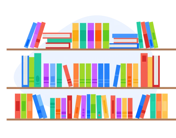 Three free-hanging shelves with books on them.