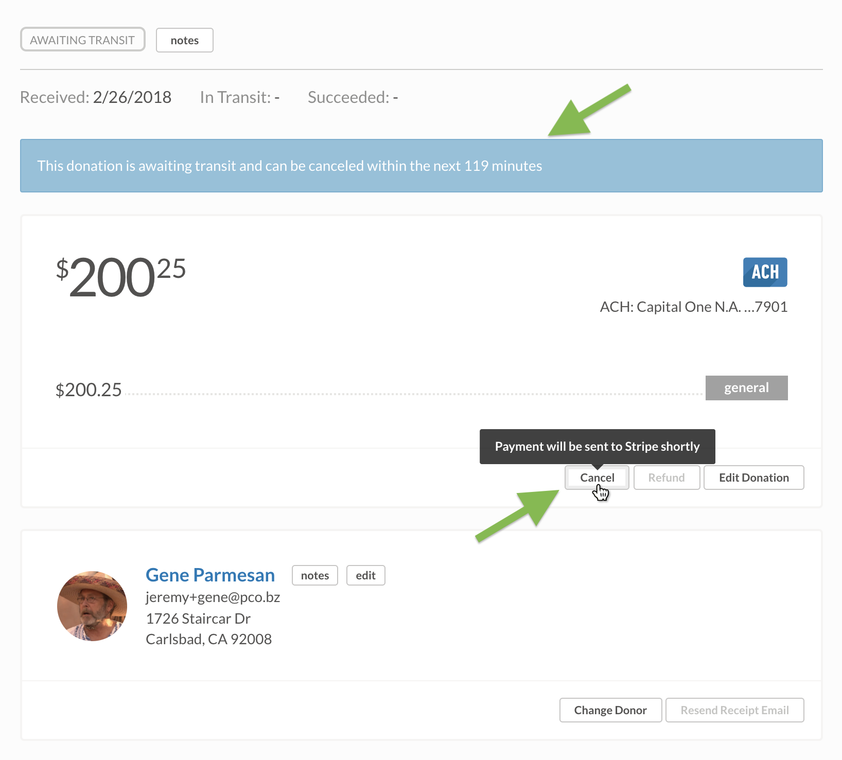 null Cancel ACH Donation