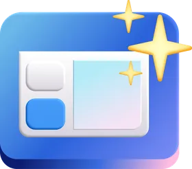 A digital icon depicting a computer window with sparkles, symbolizing a refreshed or improved user interface on a gradient blue background.
