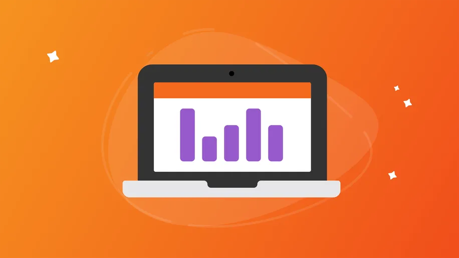 An open laptop displaying a purple bar graph on the screen.