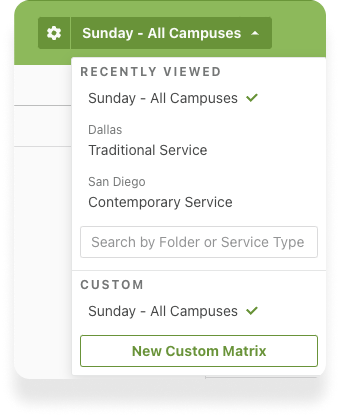 null A drop-down menu to switch between views of different church campuses in different states.