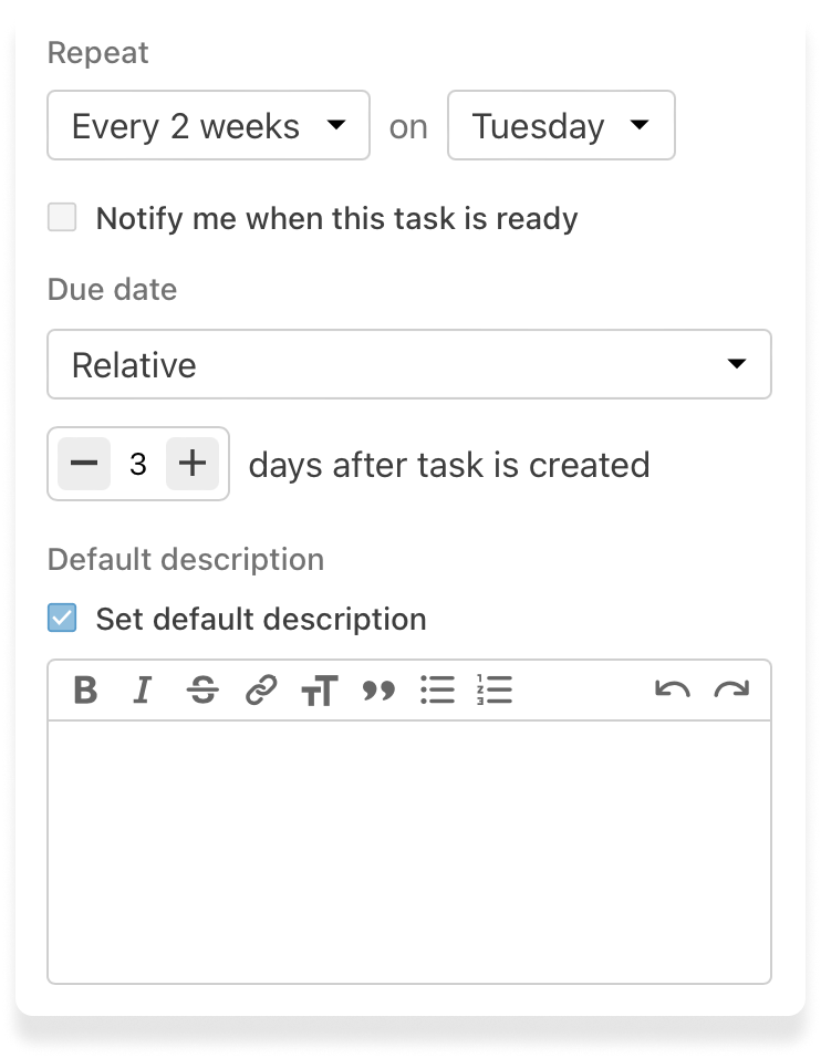 A description text box for a task in Planning Center Home.