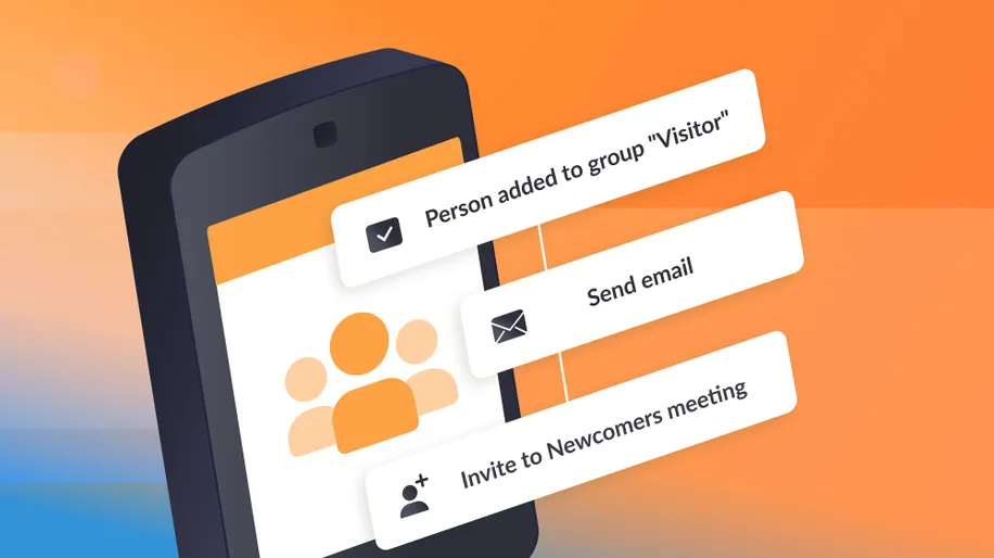 A mobile phone displaying an automation workflow that sends an email to a visitor.