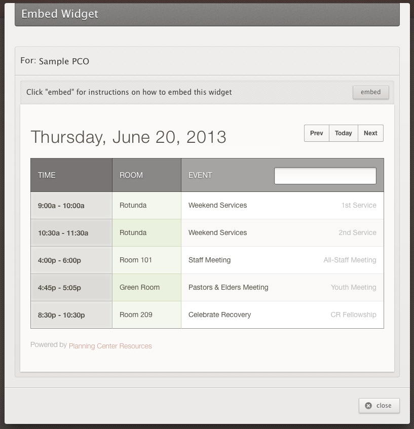 Embeddable Event List