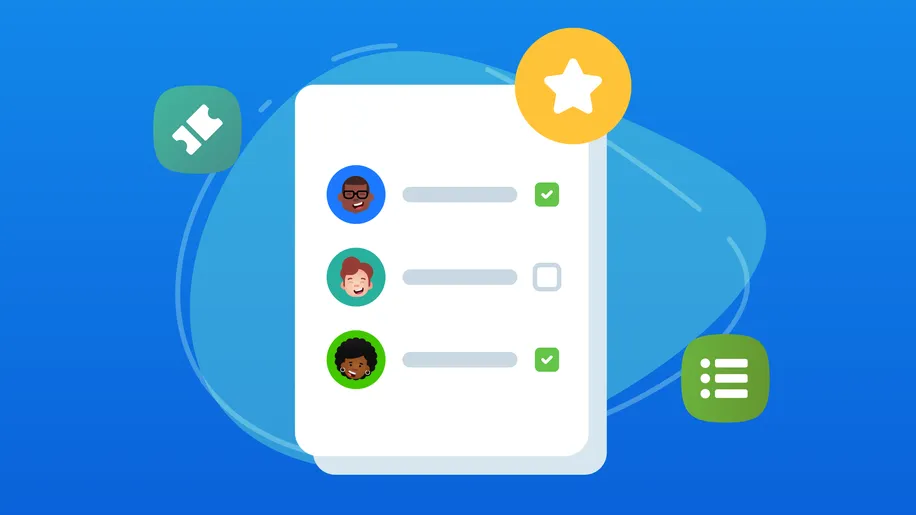 An illustrated piece of white paper with three profile pictures listed down the left side to show attendance options.