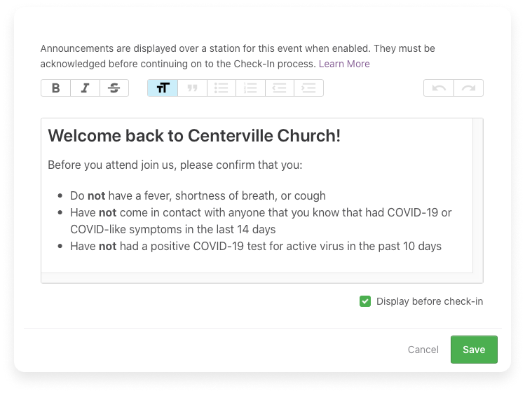 A text editor window with a text box to type a message and a button to save or cancel.