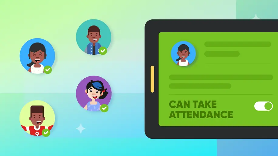 An iPad with a person's profile and a toggle enabling them to take attendance.