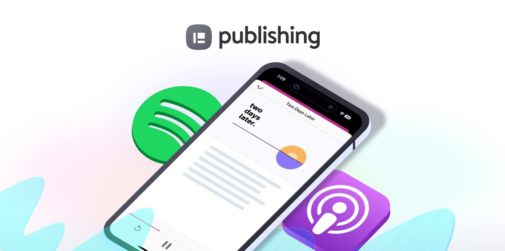 null A mobile phone displaying the audio player of a sermon with the Spotify and Apple Podcasts icons in the background.