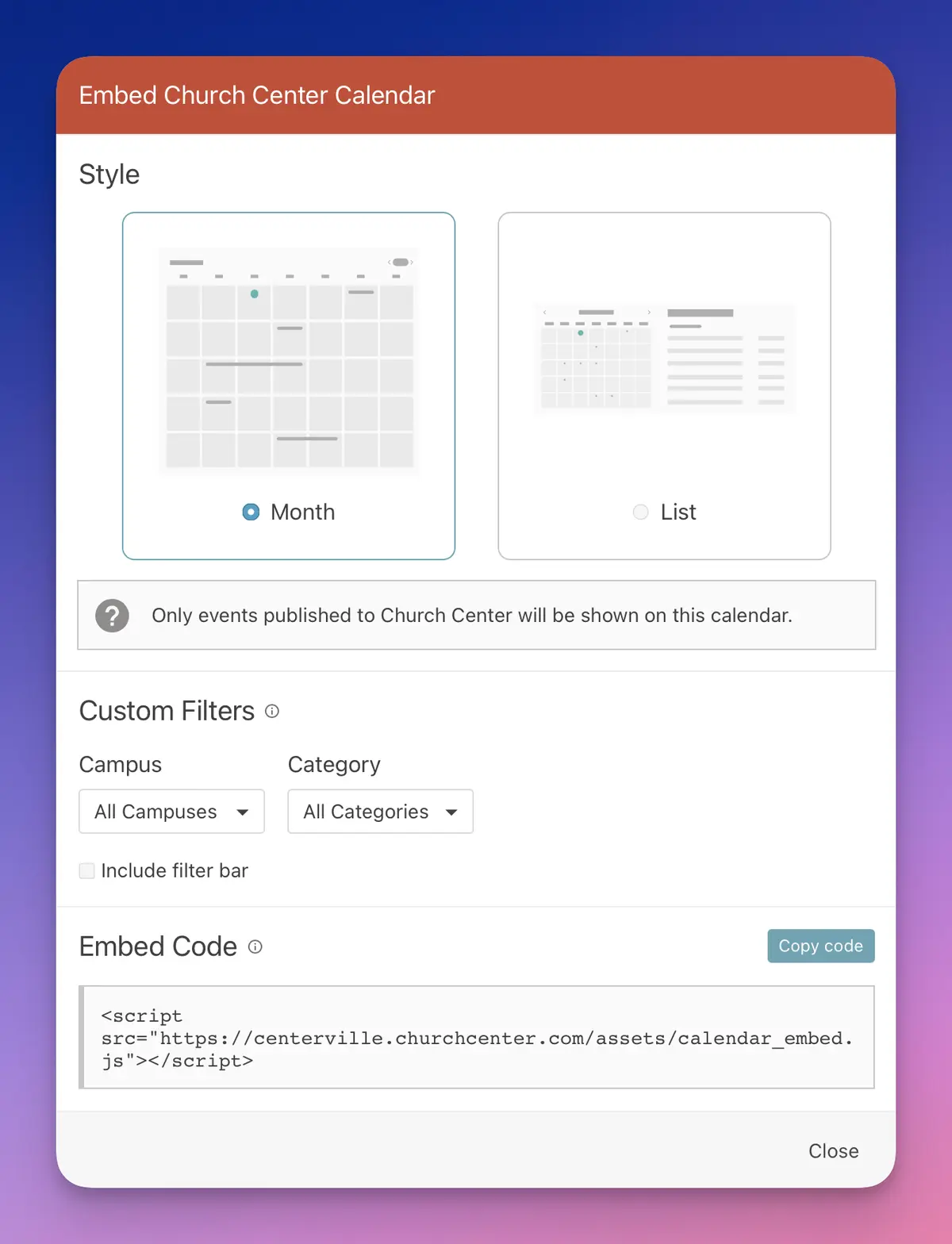 Shiny new embed modal