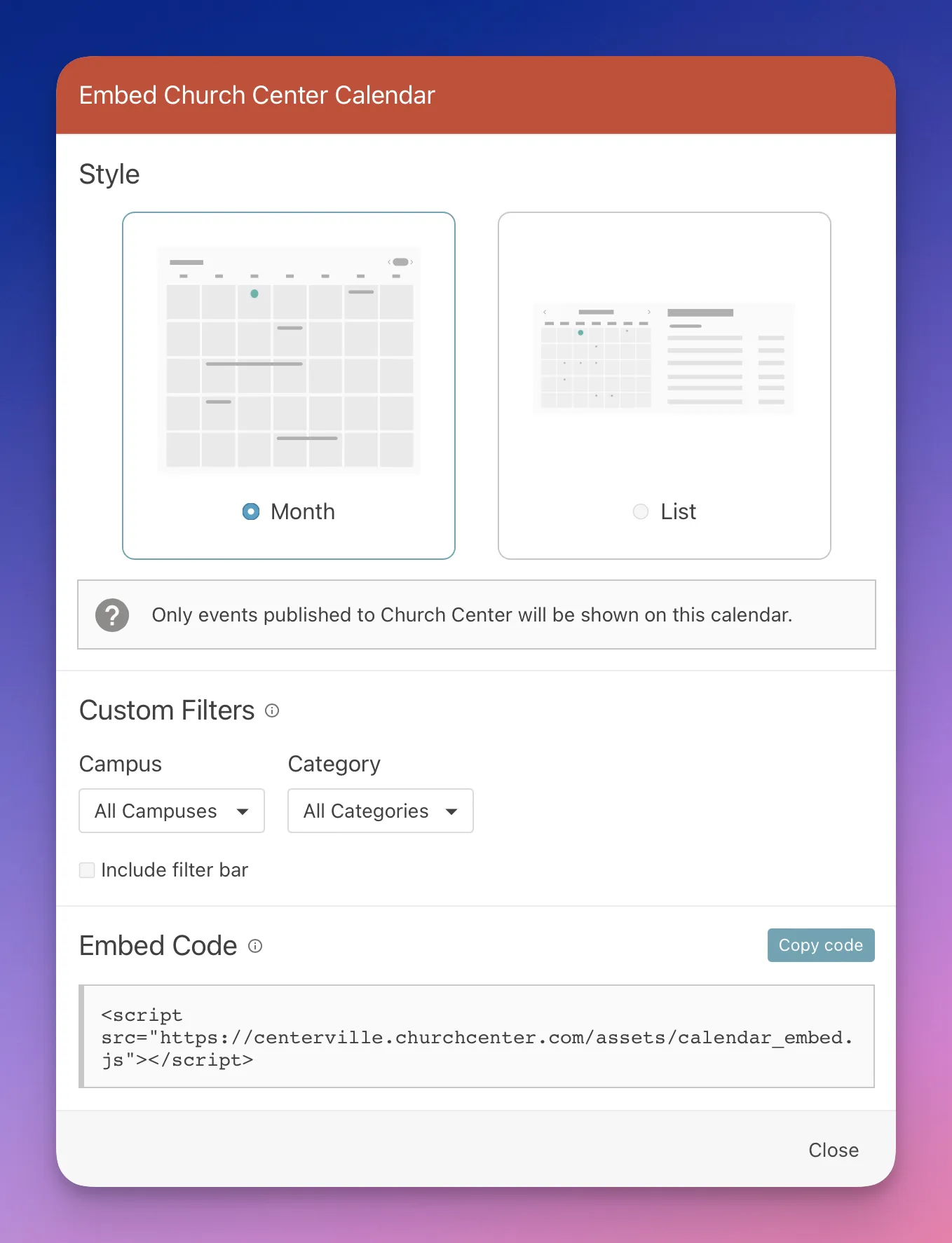 Shiny new embed modal