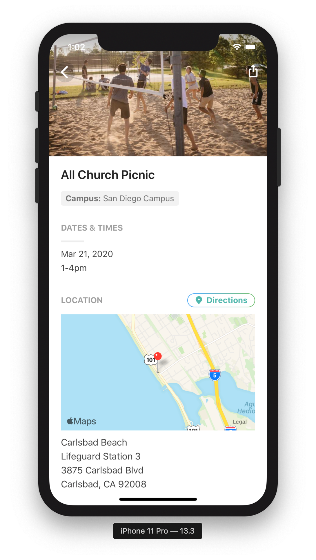 iPhone Screen of Event Locations