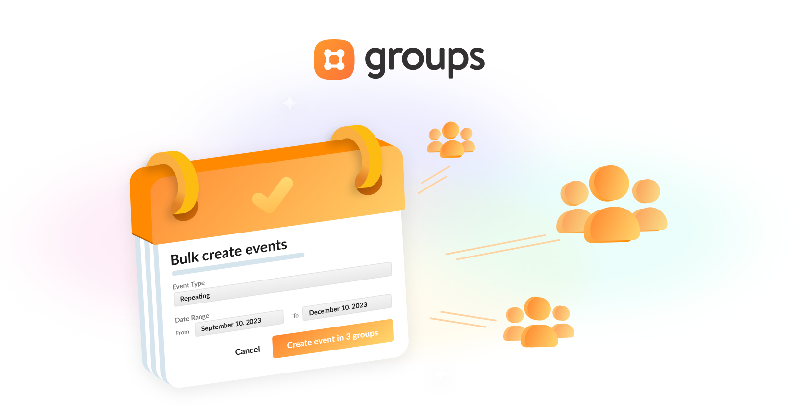 null An event calendar with a repeating event and date range for multiple groups.