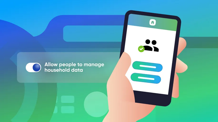 A hand holding a phone with the option to add or remove a household member in Church Center.