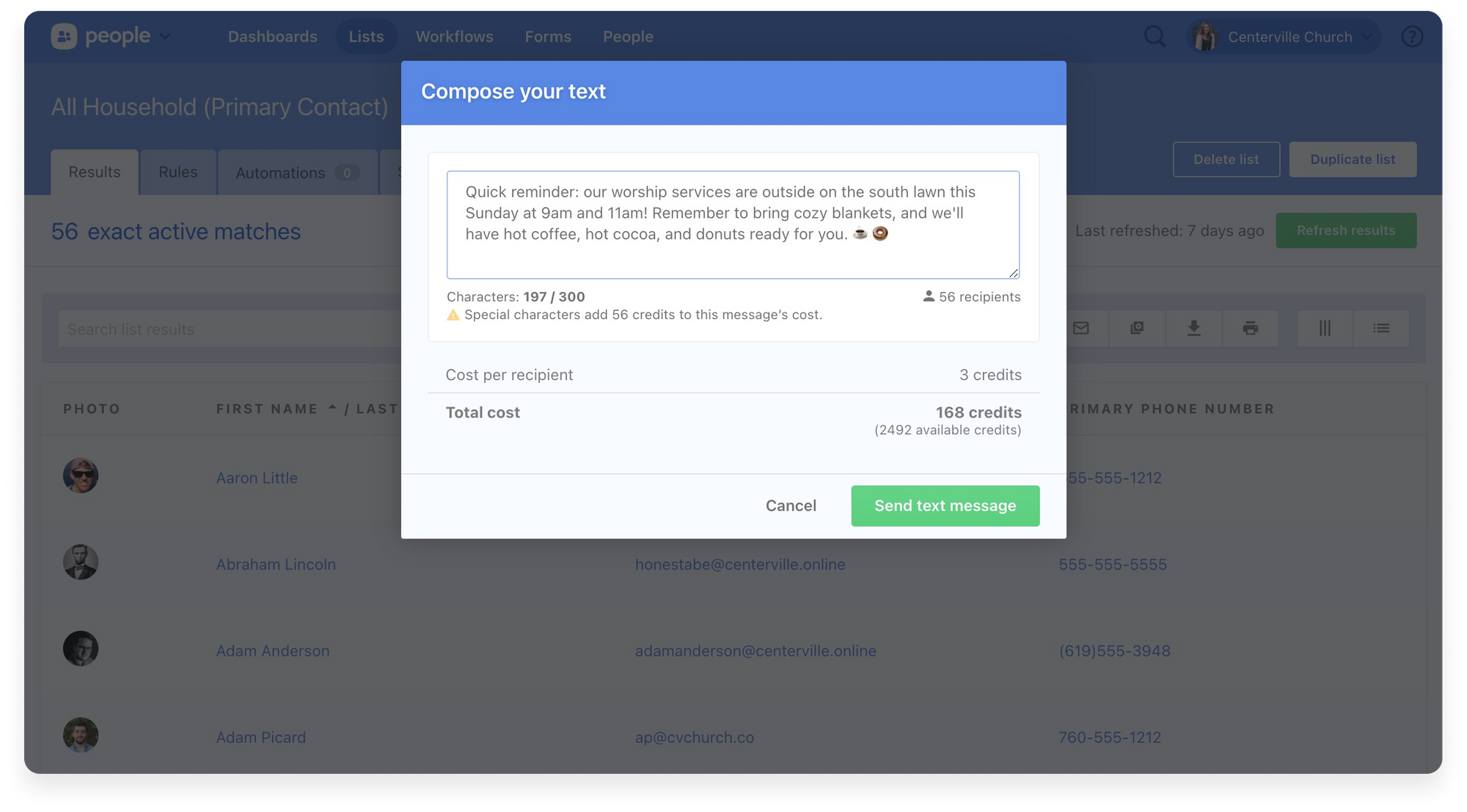 Text composition box with character limit and usage.