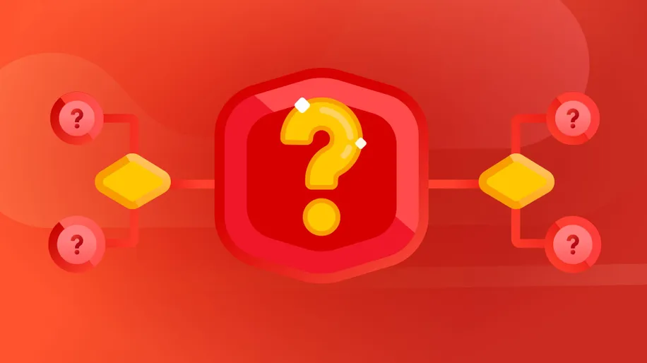 A large yellow question mark with other questions marks branching out from it.