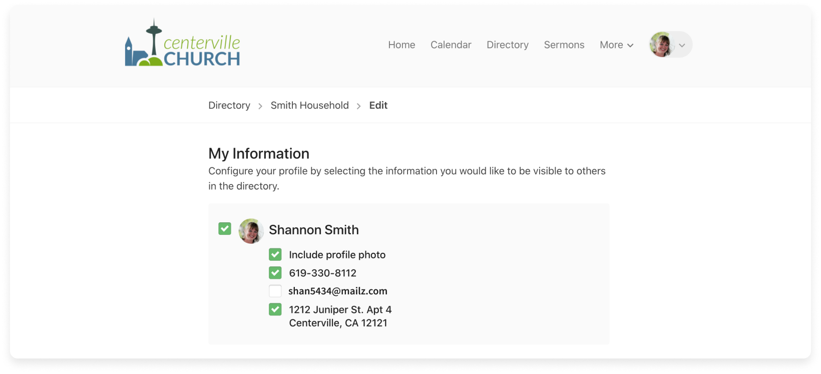 null An individual profile on the directory indicating the information a person wants displayed publicly.