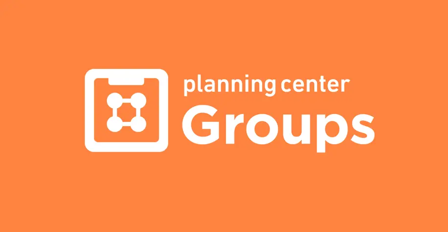 An orange background with the new Planning Center Groups logo on it in white. 
