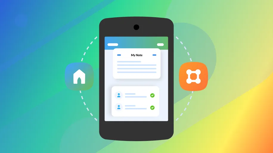 An illustrated cell phone with a personal note box on the screen and the Church Center and Groups icons on either side.