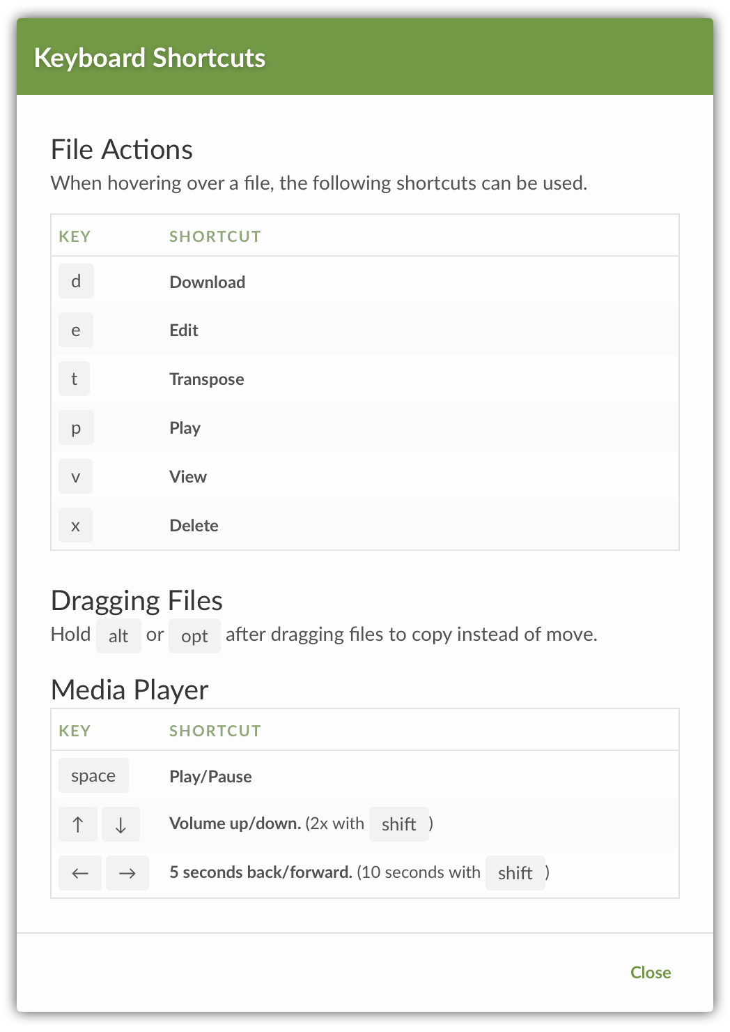 Shortcut Key List