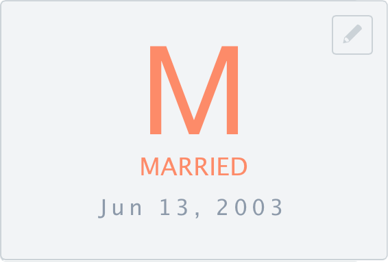 null Life Stage section with martial status and anniversary date.