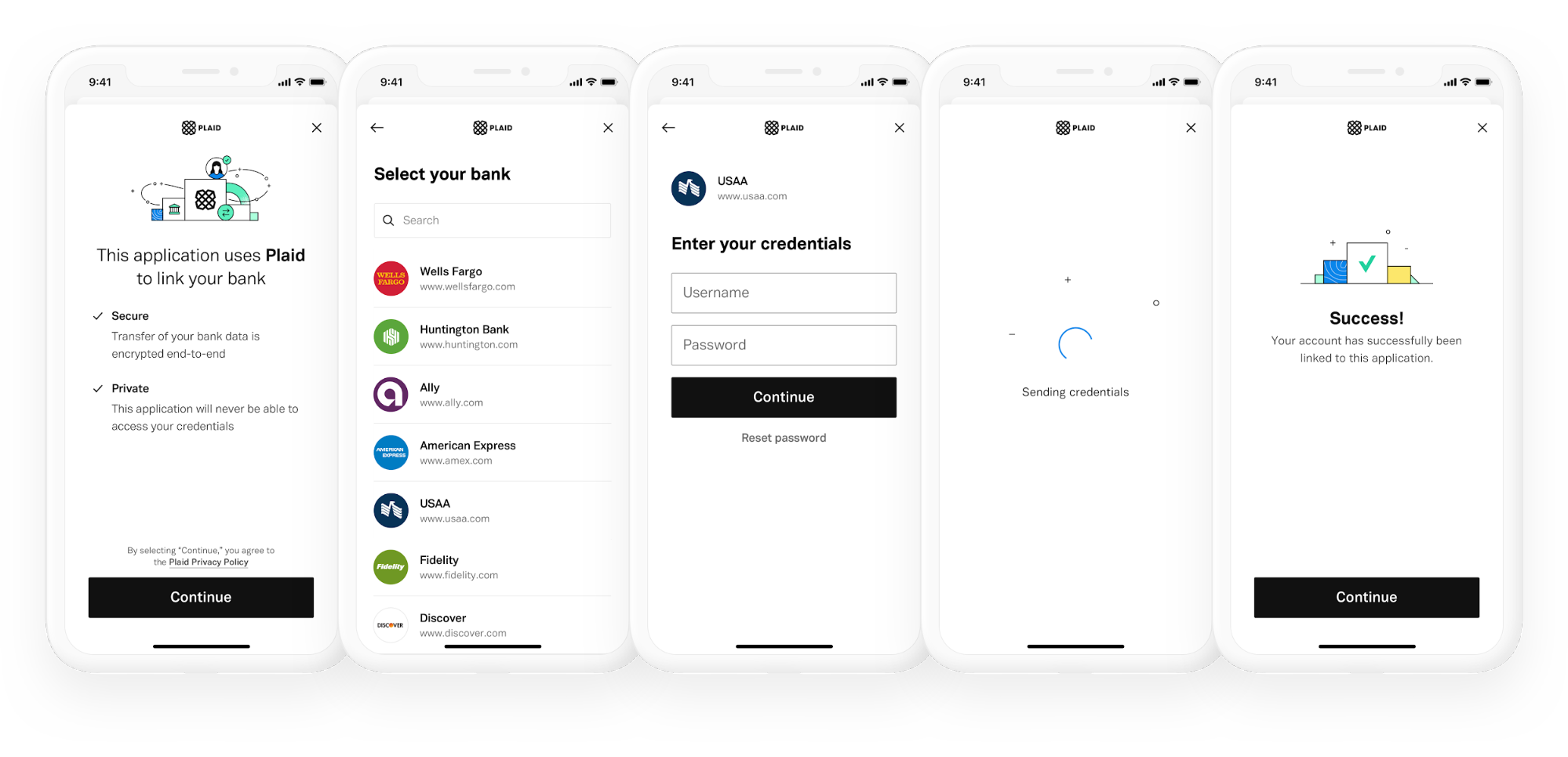  Multiple iPhones displaying the linking bank accounts.