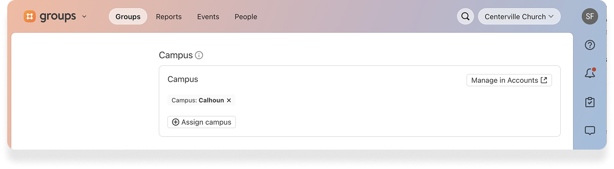 An image showing the setting for assigning a campus to a group.