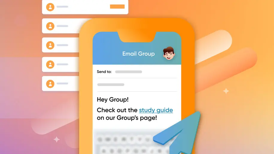 A typed email in the Church Center app mentioning a study guide available on the Groups page.