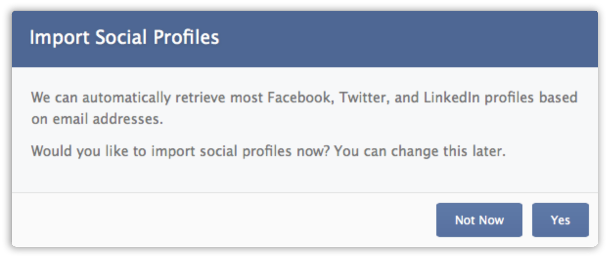 null Social media profile import pop-up.