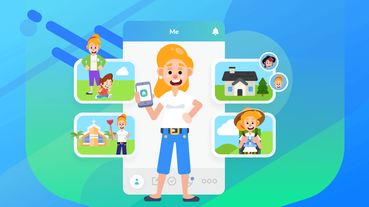 Illustration of person with a number of activities illustrated around them.