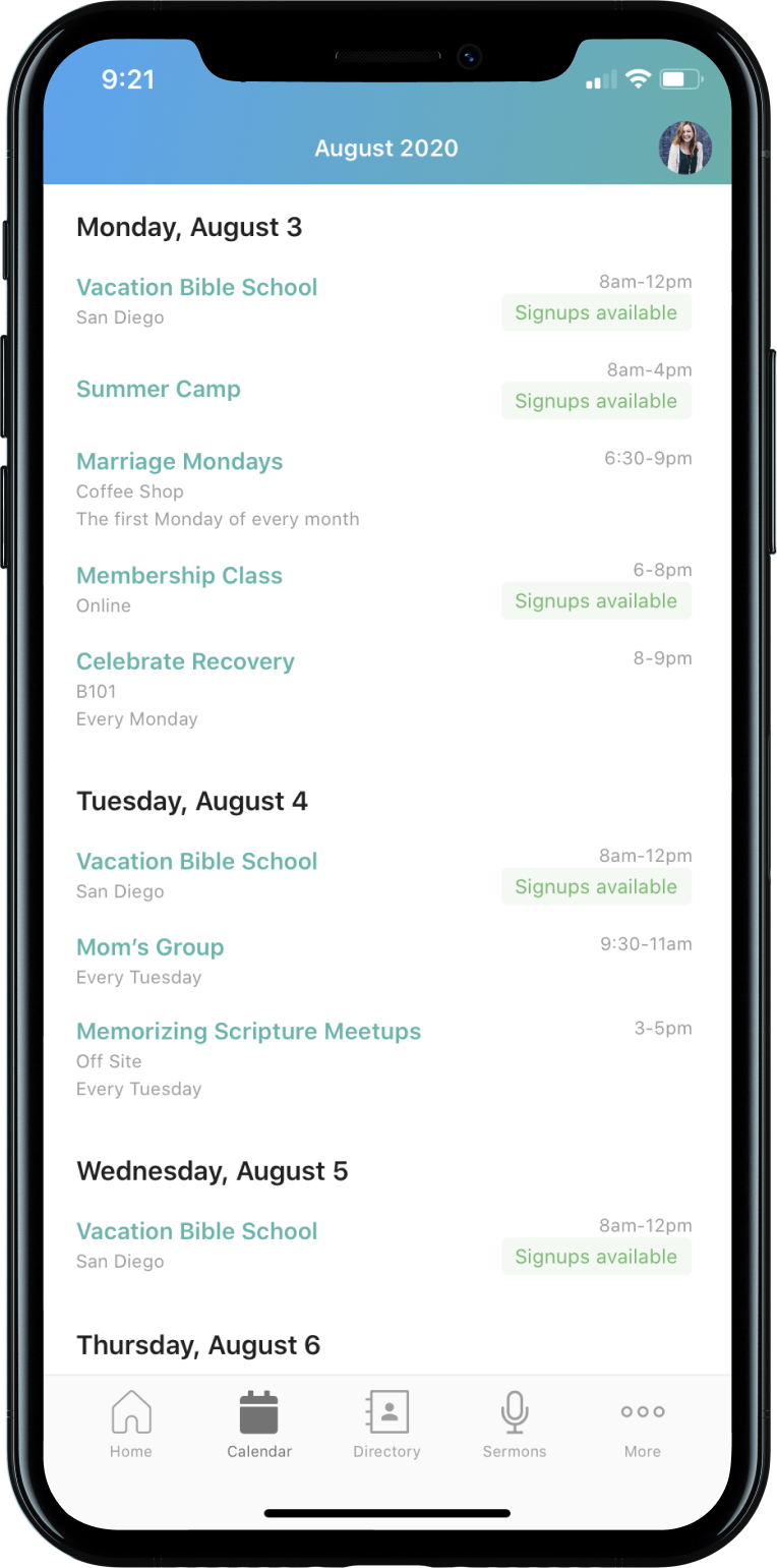 Mobile Calendar Events