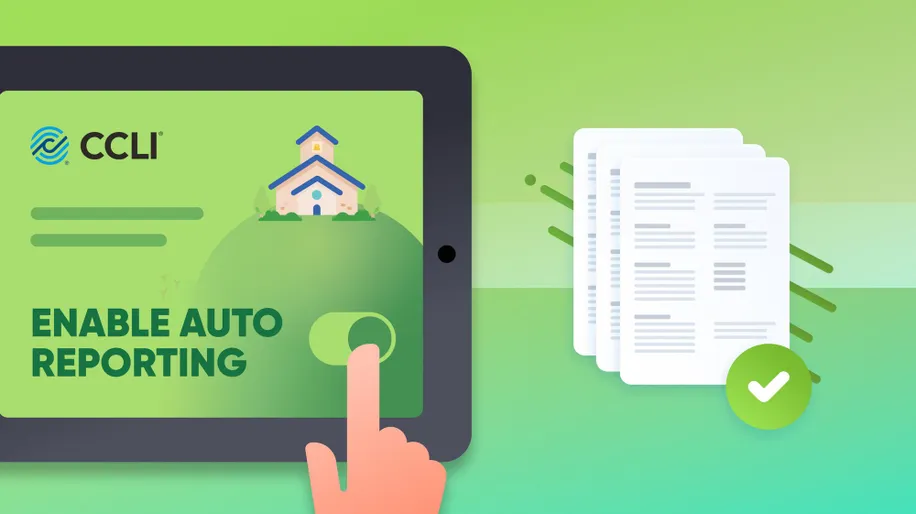 A person's finger turning on a toggle switch on an iPad to enable CCLI auto-reporting.