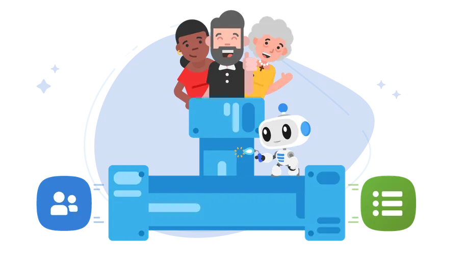 three people coming out of a pipe to represent the kind of process for getting new volunteers