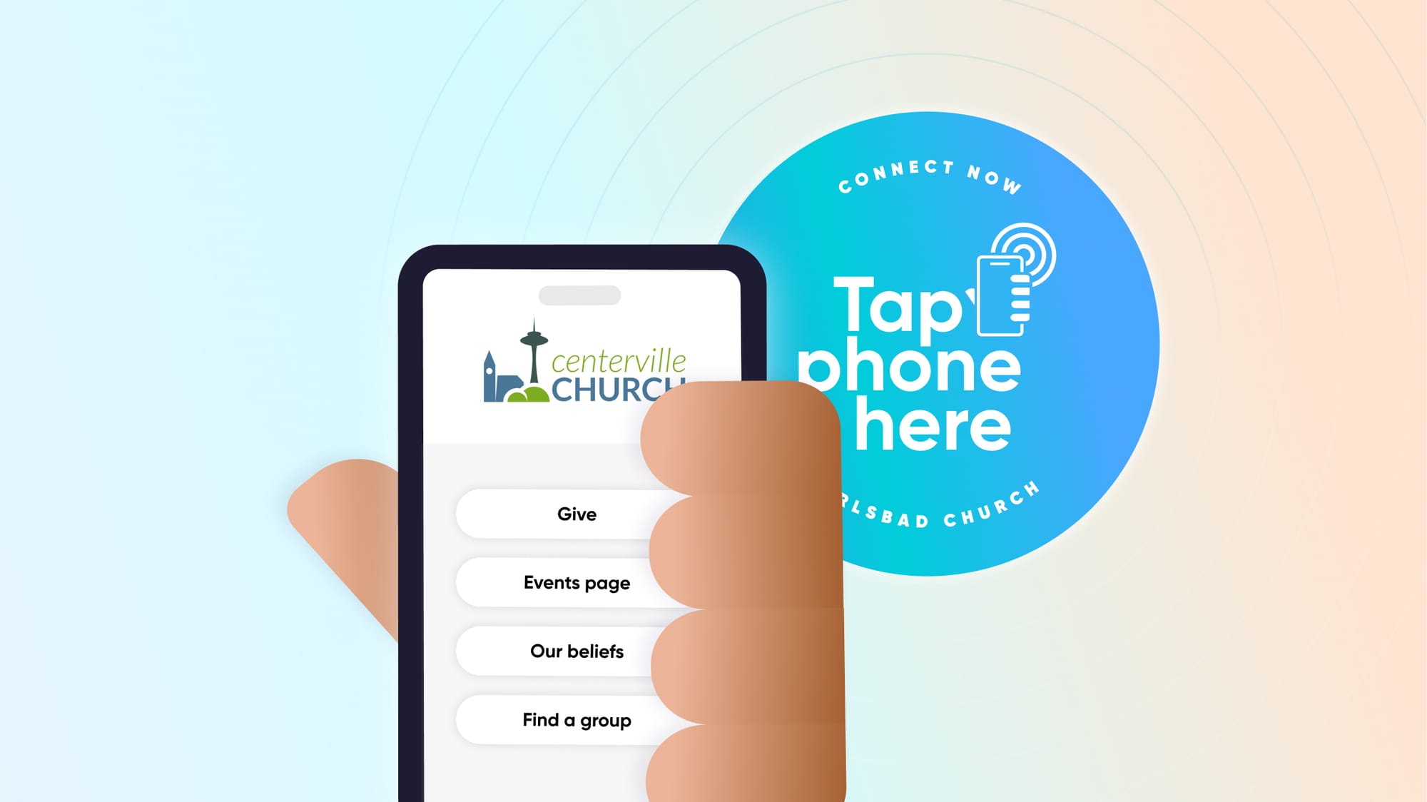 A hand holding a phone with a landing page of multiple URL destinations on the screen.