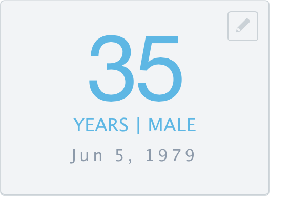 null Demographics box with birthday and gender.