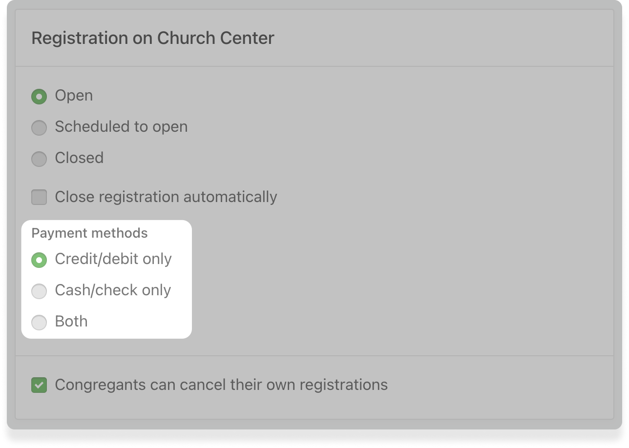 Button selection options for payment methods on a signup form.