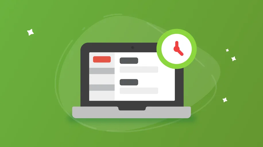 An illustrated open laptop with a service order on the screen. 